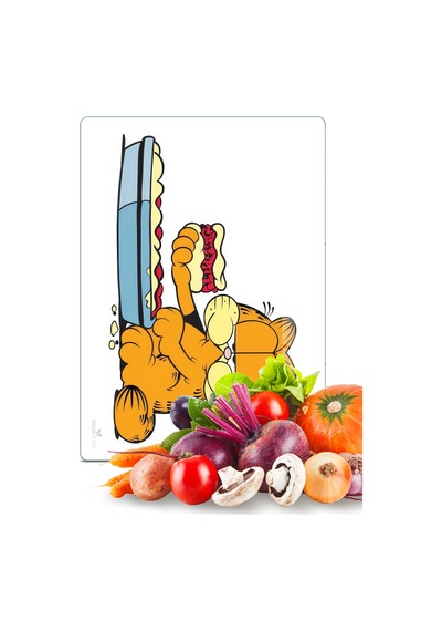 Garfield Lazanya Desenli Cam Kesme Tahtası Ve Sunumluk 25 X 35 Cm Çok Renkli