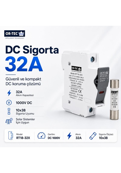 Or-tec 1000v 32a 10x38 Dc Sigorta + Sigorta Yuvası