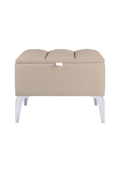 Vetra Mini Royal Bej Kumaş Sandıklı Dekoratif Puf&bench-dilimli Model-gümüş Ayak-modern Puf