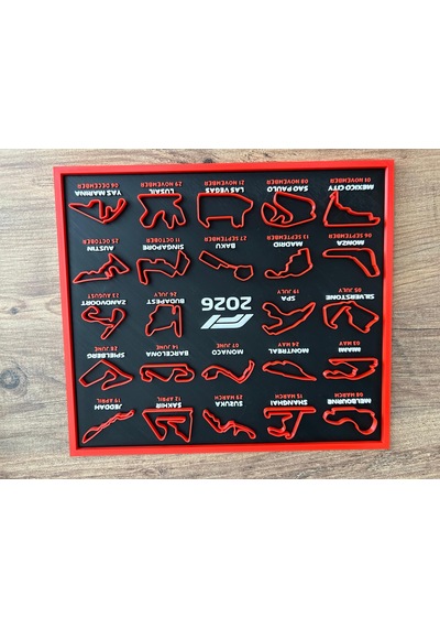 Formula 1 2026 Takvimi 3d Pist Tablosu 22x25 Cm Masaüstü Standlı & Duvara Asılabilir Çerçeve Siyah