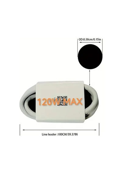 Sinuoshop Xiaomi Redmi Serisi İçin 120w Hızlı Şarj Kablosu Beyaz Yüksek Hızlı Veri Aktarım