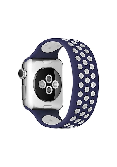Apple Watch 42mm Uyumlu Ayarlı Delikli Silikon Kordon - Lacivert-beyaz