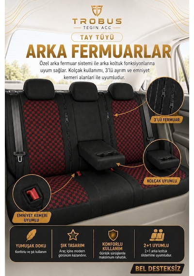 Fiat Tipo 1990-2000 Uyumlu Altay Bel Destekli Tay Tüyü Siyah Kırmızı Koltuk Kılıfı Siyah Kırmızı