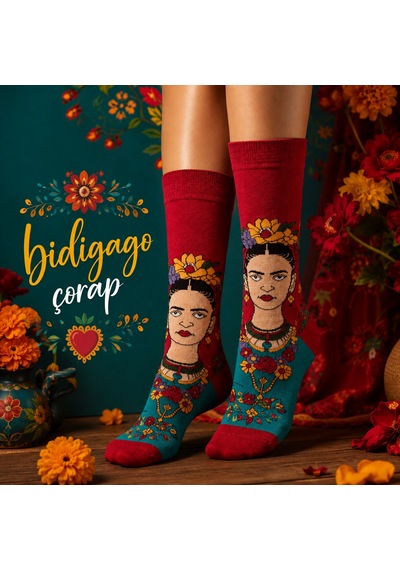 Bidigago Frida Desenli Soket Çorap Kırmızı