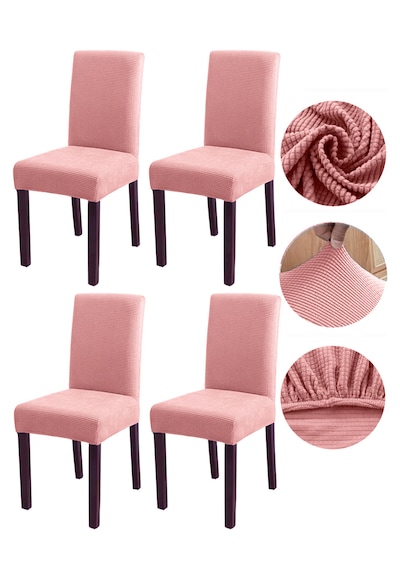 Bambu Nano Kumaş Likralı Lastikli Sandalye Kılıfı Yıkanabilir Esnek Sandalye Örtüsü 4 Lü Set Somon