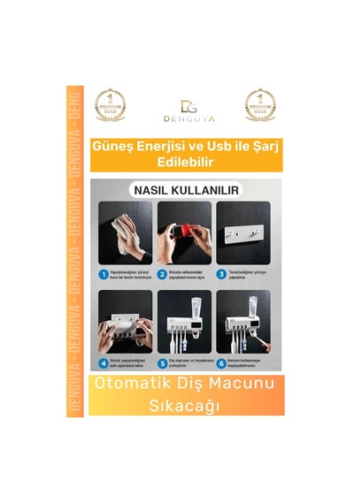 Dişfırçasıtutucusu Güneş Enerjili Akıllı Sterilizatör Diş Macunu Dispenseri Delmesiz Pratik 4 Adet Çok Renkli