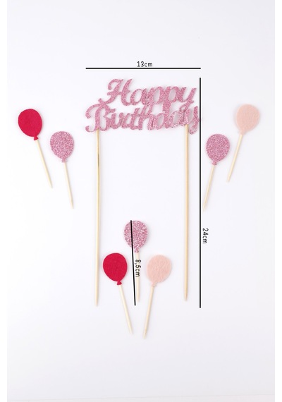 Pembe Happy Birthday Balon Pasta Süsü