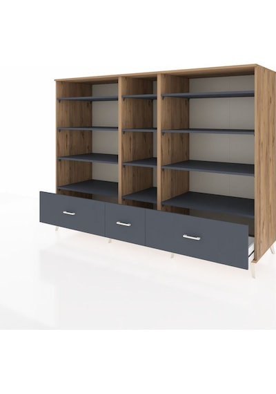 Kronos Dolap 12 Raflı 3 Çekmeceli 220x59x163 Çam-antrasit Çam-antrasit Kronos Dolap 12 Raflı 3 Çekmeceli 220x59x163 Çam-antrasit Çam-antrasit