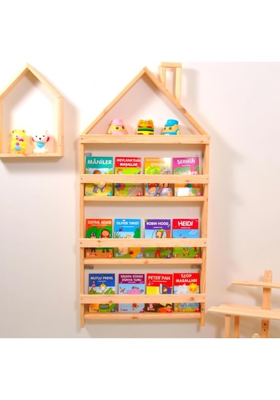 Markaawm Çocuk Odası Eğitici Montessori Kitaplık Mobilya Raf Duvar Rafı 4 Akçaağaç