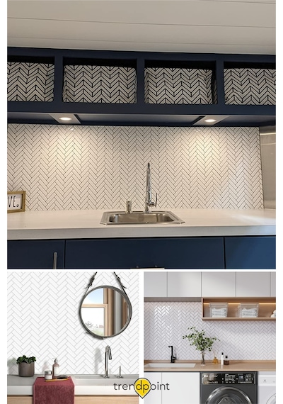 Trendpoint 3d 30 30cm Mutfak Tezgah Arası Kaplama Kendinden Yapışkanlı Balıksırtı Beyaz Görünüm