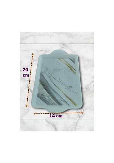 Melamin Mermer Desenli Mini Servis Tepsisi - 20x14 Cm - Kahve & Çay Sunum Tabağı Çok Renkli