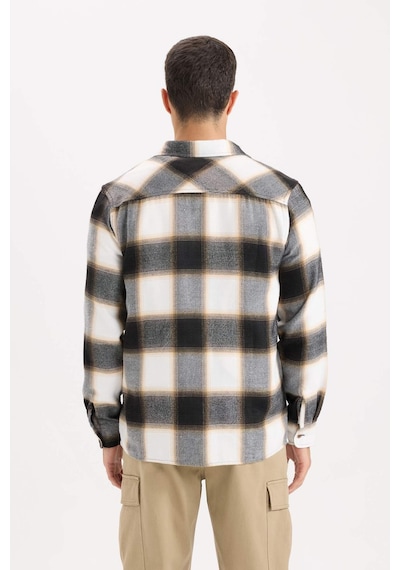 DeFacto Regular Fit Polo Yaka Kareli Flanel Uzun Kollu Gömlek D5835AX24AUBN279