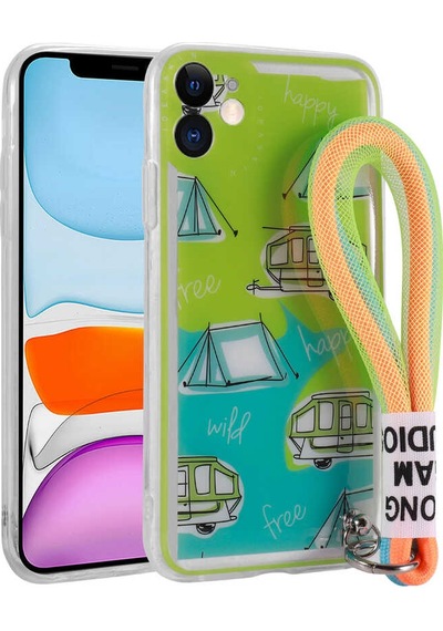 Ardemix Apple Uyumlu iPhone 11 Desenli El Askılı İpli Astana Silikon Kılıf-kamp Kamp