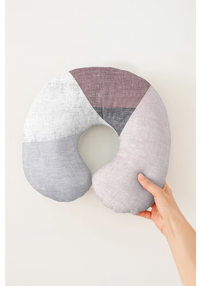 Modern Geometrik Pamuklu Boyun Yastığı - Pastel Gri Pembe Minimal Seyahat Yastığı Fildişi