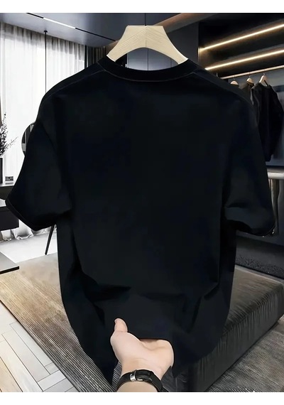 Kadın T-shirt Bisiklet Yaka Kısa Kol Baskılı Tişört - Siyah