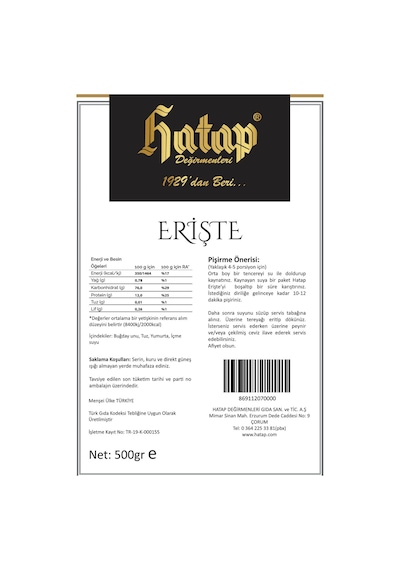 Hatap Katkısız Elde Kesim Erişte 500 G