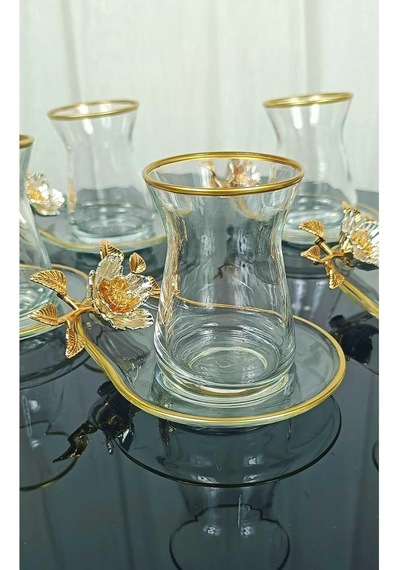 Lüx 6 Kişilik 12 Parça Papatya Gold Yaldızlı Çay Seti Diğer