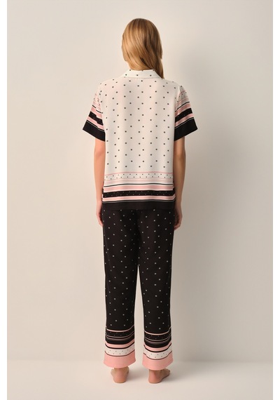 Suwen Monogram Gömlek Yaka Pijama Takımı Sh26514660b911 Siyah