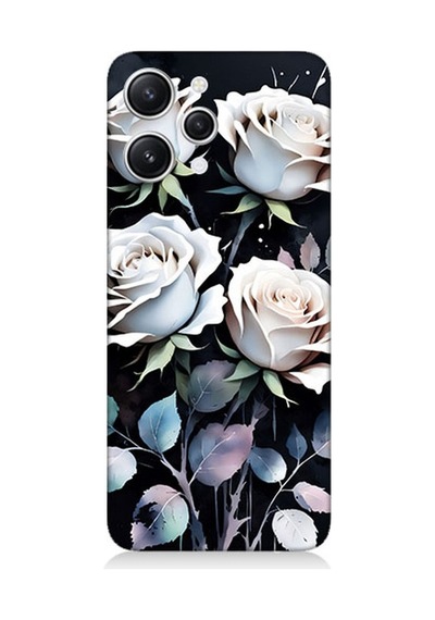 Xiaomi Redmi 12 Uyumlu Beyaz Güller Sessizliği Desenli Silikon Kılıf Çok Renkli