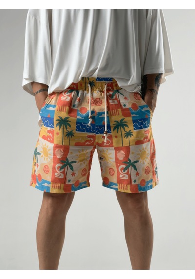 Cocopelli Summer Vibes Patchwork Gabardin Erkek Şort Coc3284 Desenli