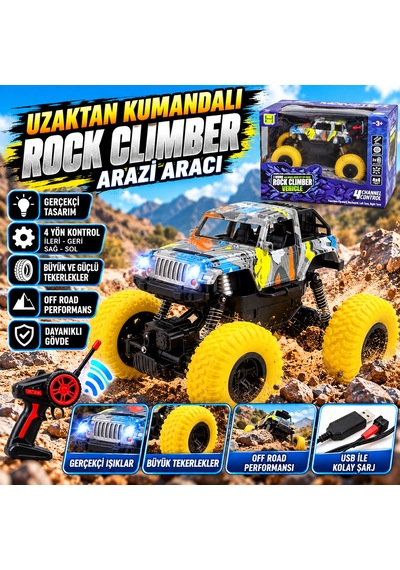 Uzaktan Kumandalı 4x4 Rock Climber Off Road Jeep Büyük Tekerlekli Arazi Aracı - Sarı