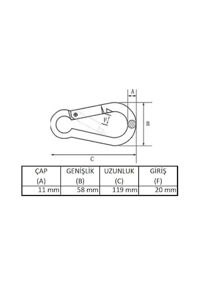 Galvanizli Karabina, 11 Mm, Askı, Çengel, Kanca, Anahtarlık
