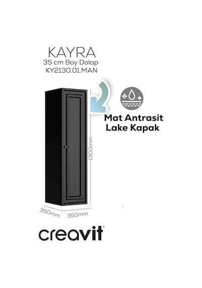 Creavit Kayra Boy Dolabı 130cm Mat Antrasit Mat Antrasit Creavit Kayra Boy Dolabı 130cm Mat Antrasit Mat Antrasit