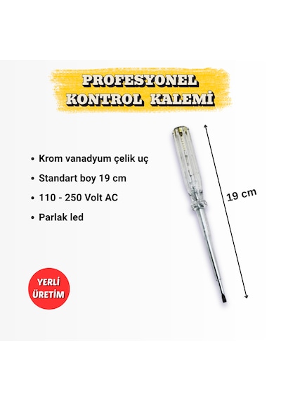 Düz Kontrol Kalemi 110-250v Ac Led Göstergeli Faz Kalemi Krom Vanadyum Çelik Uç