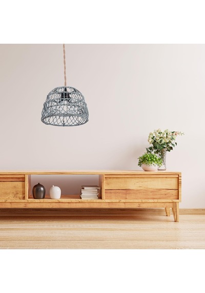 Homyl Rustik Rattan Örgü Retro Avize Işık Kapağı Ev Mavi Mavi