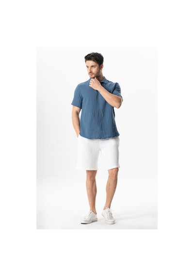 Kısa Kol Polo Yaka Müslin Yazlık Tshirt İndigo İndg Indigo