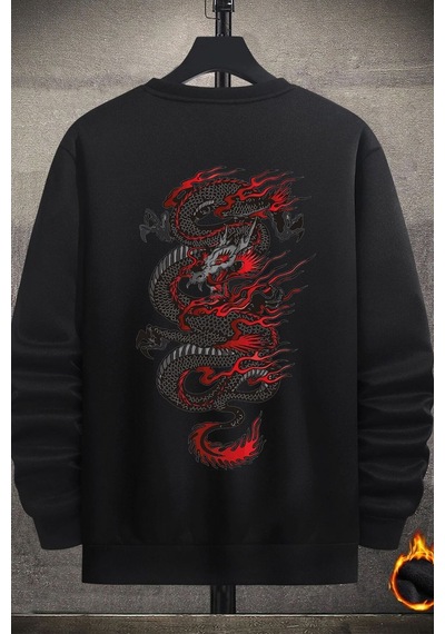 Unisex Chinesebox Bisiklet Yaka Sweatshirt Siyah