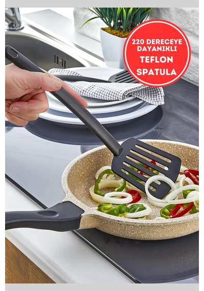 Pratik Yanmaz Yapışmaz Teflon Spatula 220 Dereceye Dayanıklı Plastik Siyah Diğer
