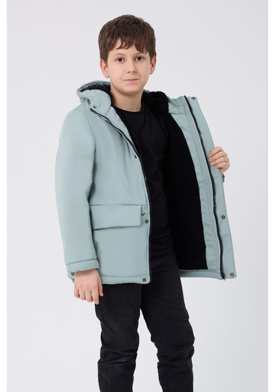 Erkek Çocuksu Ve Rüzgar Geçirmez Kapüşonlu 3 Cep Kışlık Mont & Kaban & Parka-70 Mint Yeşili
