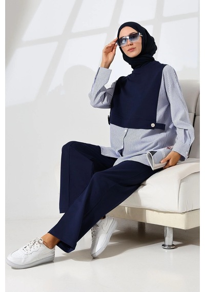 Mihran Butik Kadın Lacivert Mevsimlik Penye Alt Üst Spor Ve Rahat Ikili Tunik Pantolon Şık Tesettür Takım