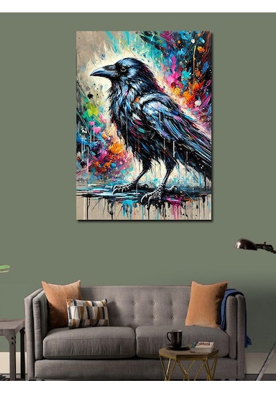 Kanvas Tablo Renkli Karga Çizimi 50cmx70cm