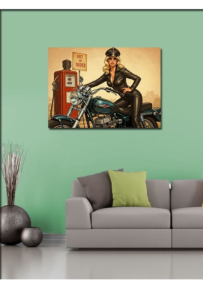 Kanvas Tablo Motosikletli Kadın Kahraman 100cmx140cm