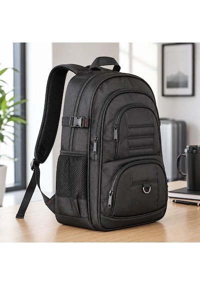 Unisex Siyah 5 Cepli Suya Dayanıklı Sırt Çantası Seyahat Outdoor Ve Günlük Kullanım
