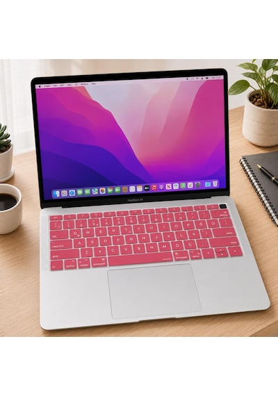 Macbook Air 13 Türkçe Q Klavye Koruyucu Us Amerikan Enter A1932 A2179 A2337 M1 Uyumlu İngilizce Klavyeyi Türkçeye Çeviren İnce Silikon Keyboard Cover Pembe
