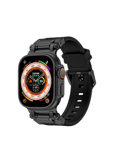 Zore Watch Ultra 49mm Clo Krd-101 Titanyum Metal Başlıklı Silikon Kordon-siyah