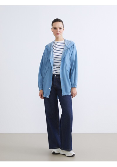 Lcwaıkıkı Classic İndigo Kapüşonlu Oversize Kadın Jean Ceket