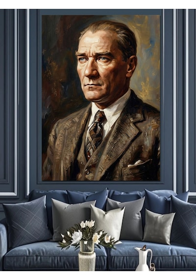 Takım Elbiseli Atatürk Portresi Dekoratif Kanvas - Mdf Ahşap Tablo Çok Renkli