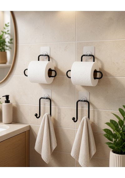 Rulo Kağıt Tutucu Ve Havlu Askılığı Seti 2+2 Model Çok Renkli