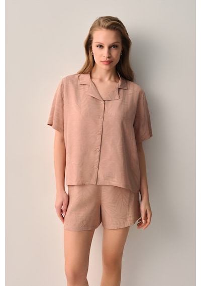 Suwen Petra Gömlek Yaka Şort Pijama Takımı Sh26512667b023 Kahverengi