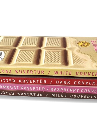 Kuvertür 4 Lü Çikolata / Bitter, Sütlü,beyaz, Frambuaz Çikolatalar 200 Gr. X 4