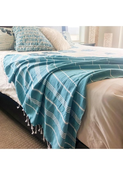 %100 Pamuk - Anatolia Xl Battaniye Türk Havlusu - 150 X 202 Cm, Aqua Çok Renkli