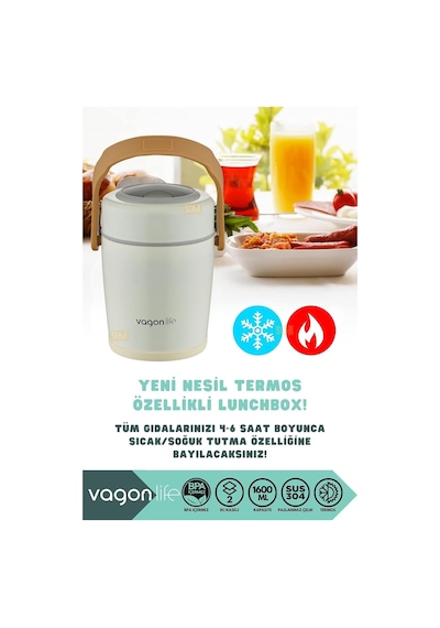 Vagonlife Bento 1600ml Lunchbox 2 Kaseli 4-6 Saat Sıcak/soğuk Termos Özellikli Çelik Sefer Tası Yemek Kutusu Beyaz Çok Renkli Vagonlife Bento 1600ml Lunchbox 2 Kaseli 4-6 Saat Sıcak/soğuk Termos Özellikli Çelik Sefer Tası Yemek Kutusu Beyaz Çok Renkli