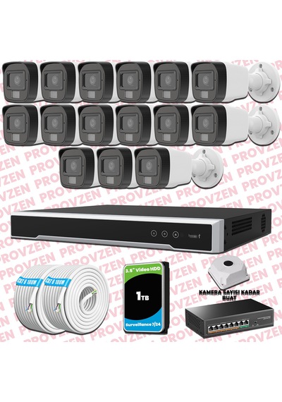 Provzen Hikvision 15 Kameralı Ip Full Hd Renkli Güvenlik Kamerası Mikrofonlu