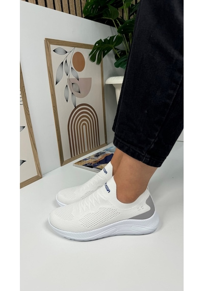 Günlük Unisex Sneaker Slip-on Nefes Alabilen Hafif Yürüyüş Bağcıksız Esnek Spor Ayakkabı 041f Beyaz