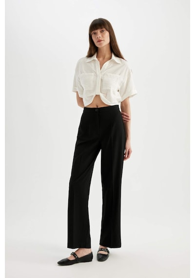 DeFacto Cropped Fit Gömlek Yaka Twill Kısa Kollu Bluz C7799AX24SMER105