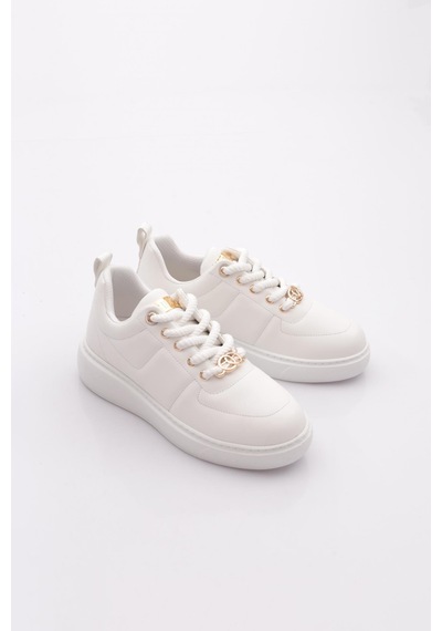 Dgn B1009 Kadin Aksesuarli Sneakers Ayakkabi Beyaz